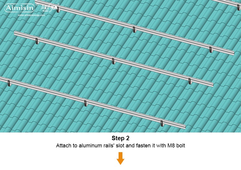 Étape d'installation des supports de montage solaire pour toit en tuiles inclinées ART SIGN